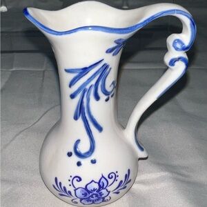 Delft style blue and white small pitcher vase